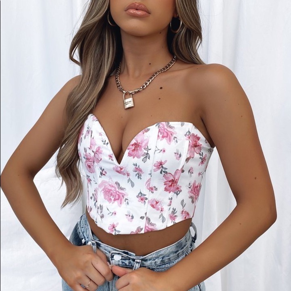 White Floral Bustier Top